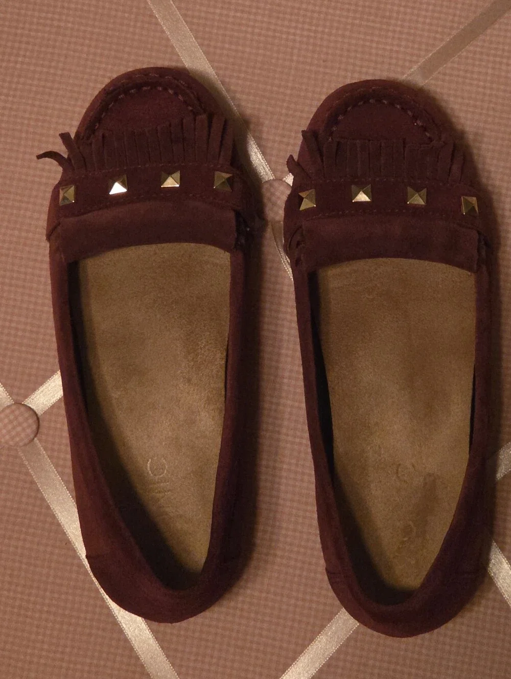 Vionic Orthaheel Thera Burgundy Wine Studded Stud Kiltie Fringe Moccasin Loafers
